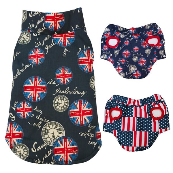 ペット用品 犬服 猫服 ドッグウェア リバーシブル (イギリス×アメリカ) S