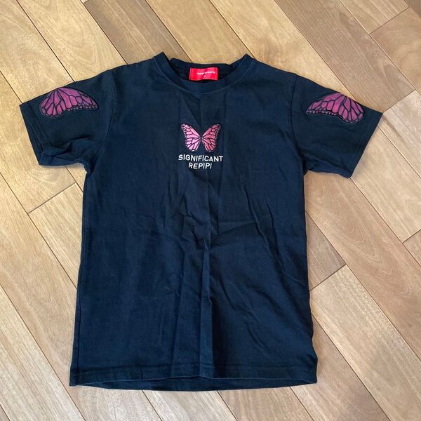 レピピアルマリオ 半袖Tシャツ 黒 ピンク 蝶々 140 xs