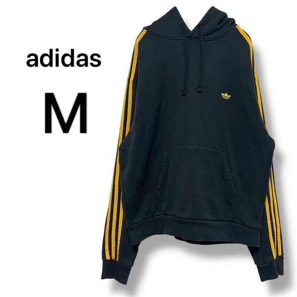 【アディダス】adidas Mark Gonzales マーク・ゴンザレス 3本ライン フード付きパーカー 綿 M 黒 ブラック