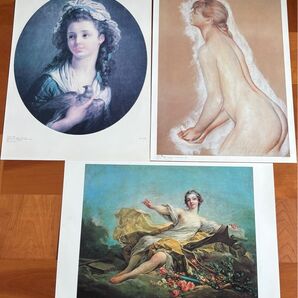 希少!レア! 絵画 フラゴナール展 ルノワール展 鳩を抱く少女 大水浴のための裸婦習作 Jean Honore Fragonard