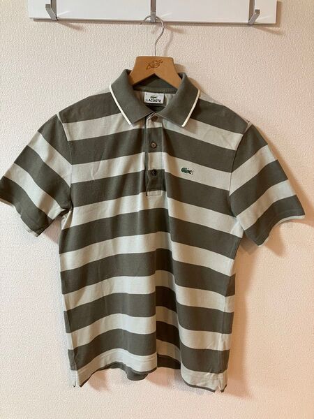 【美品】LACOSTE ポロシャツ オリーブグリーンボーダー