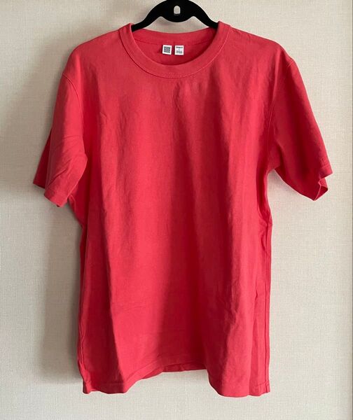 【中古】ユニクロU コットンクルーネックTシャツ 半袖コーラルピンクLサイズ 廃盤色 半袖Tシャツ