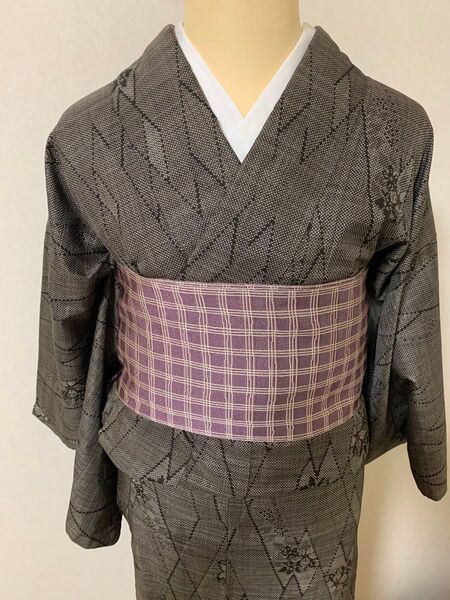 ◆美品◆ 着物 袷 泥染大島紬 花柄 対象身長151-161
