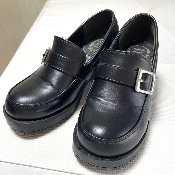 厚底ローファーブラック黒色可愛い韓国制服コスプレディズニー量産型地雷系サブカル原宿女子レザーシューズ
