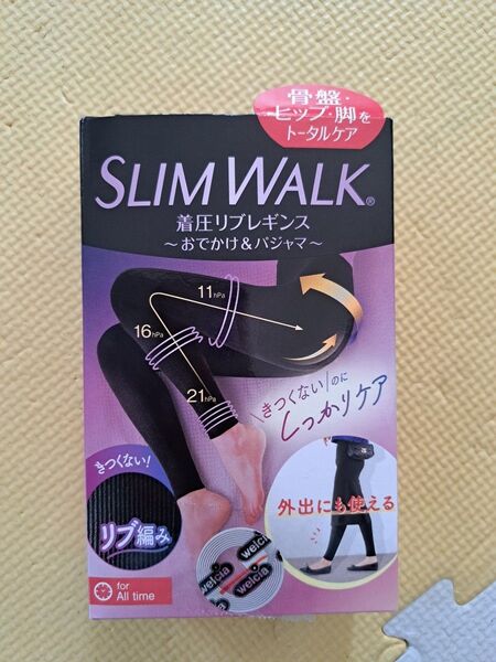 スリムウォーク 着圧リブレギンス ブラック M-L