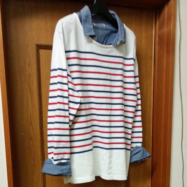 ボーダーデザイン長袖 Tシャツ ボーダーカットソーLL