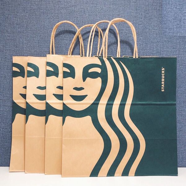 スターバックス サイレンロゴ ショップ袋 大きいサイズ 4枚 ショッパー 紙袋 スタバ ラッピング リメイク ハンドメイドにも