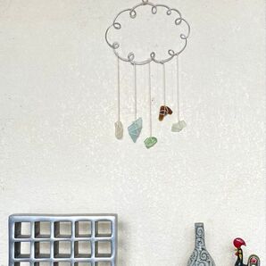 癒しチープアート レインドロップス シーグラス オーナメント A②/窓辺お庭ベランダ 梅雨の憂さ晴らしに ゆらゆら かわいい