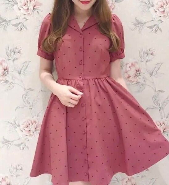 エブリン evelyn 美品 ハートドットワンピース シャツワンピース