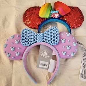ディズニーdisney 海外 カチューシャ ミニー エプコット 40周年 ディズニーワールド ビーズ スパンコール レインボー