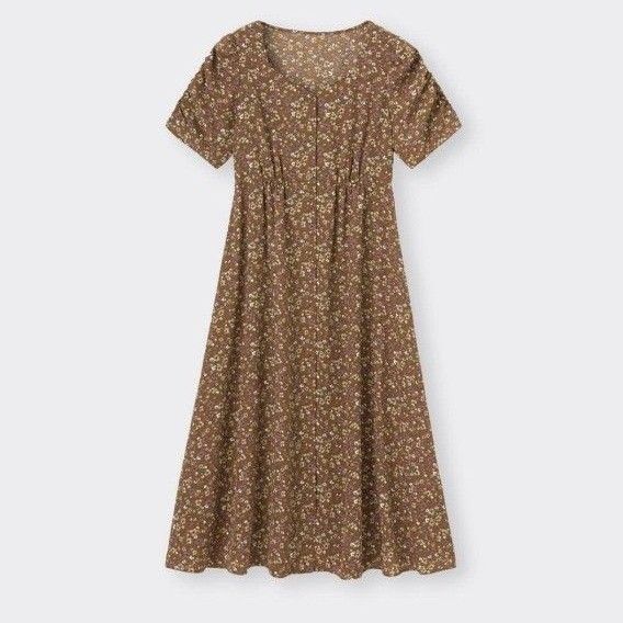 GU 花柄ワンピース フラワープリントワンピース ボタンワンピース