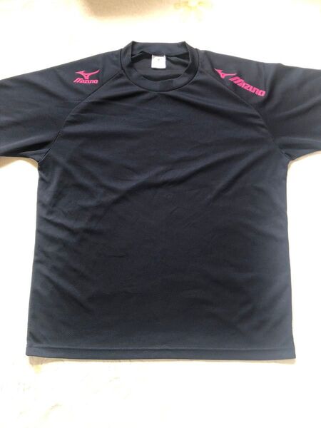 ミズノ Mizuno バレーボールシャツ 黒 ピンク Tシャツ 半袖 XL
