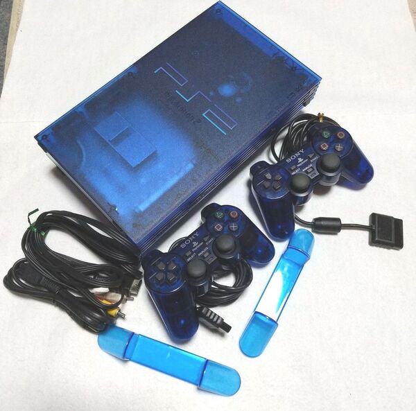 送料無料 希少 限定モデル PlayStation2 ブルーオーシャン SCPH-37000L 本体 コントローラー2個