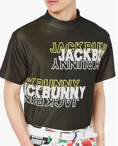 ジャックバニー モックネック 半袖シャツ ステッカーロゴ柄 ゴルフ 262-3167225 パーリーゲイツ ハイネック 黒★4