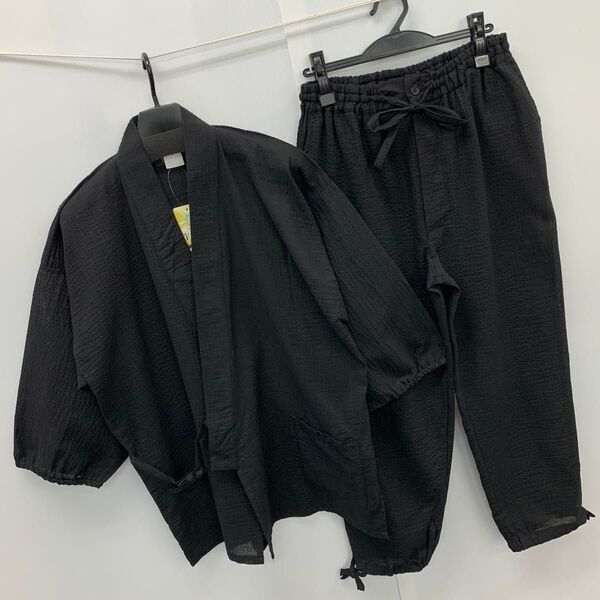 新品★メンズ★LLサイズ★綿混 しじら 作務衣 さむえ 上下セット 黒