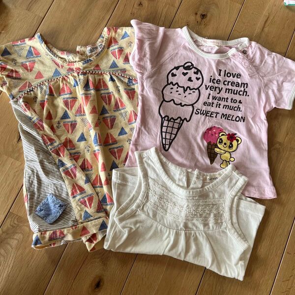 90センチ チュニックワンピース ノースリーブ 半袖Tシャツ 3点まとめ売り 女の子 Tシャツ トップス