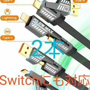 充電ケーブル すべてのケーブルを1本に統合 2本入り 4in1 Type-C Lightning 65W 急速充電 1.2メートル