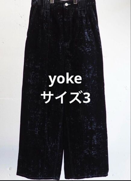 yoke フロッキープリント デニムワイドバギーパンツ ブラック パンツ