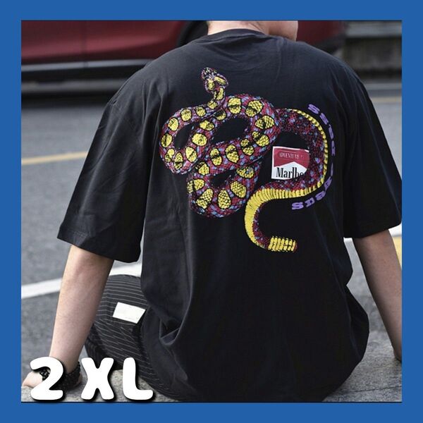新品 2XL マルボロ風 Tシャツ ブラック 半袖 いかつい系 ユニセックス