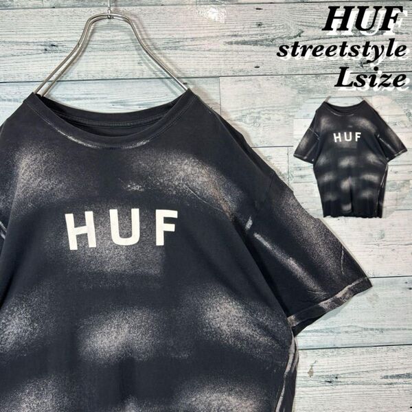 〈ストリート〉HUF ハフ センターロゴ 総柄 Tシャツ L ゆったりストリート