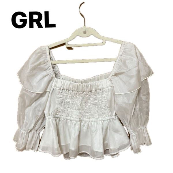 GRL グレイル オフシャルトップス シフォン バッグリボン ホワイト