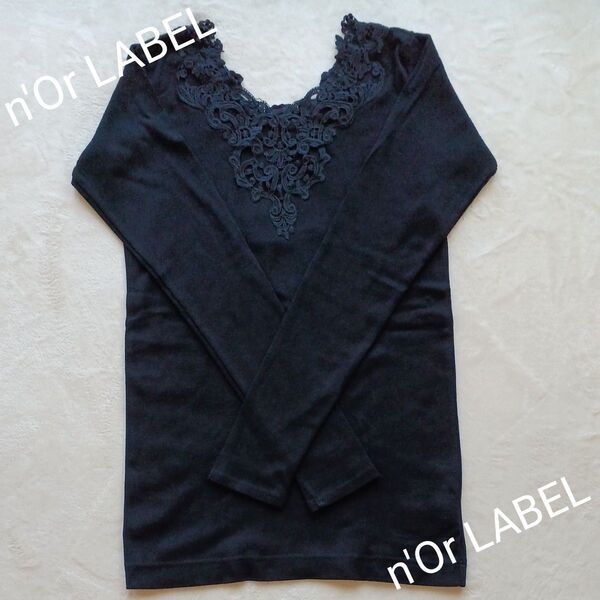 n'Or LABEL レースカットソー(長袖)S ロングT ブラック ノアールレーベル オシャレウォーカー ソマリ Somali