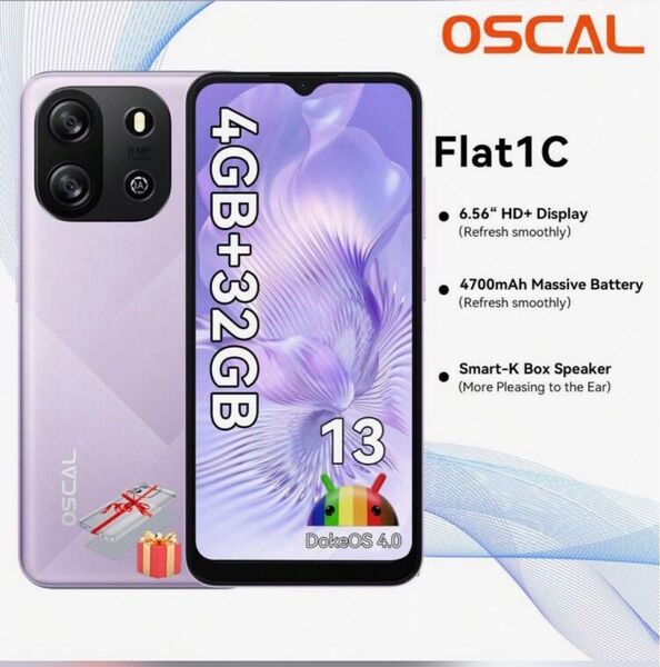OSCAL SIMフリー スマートフォン 6.528インチHD+ディスプレイ、 4GB (2GB+2GBエクスパンダブル)