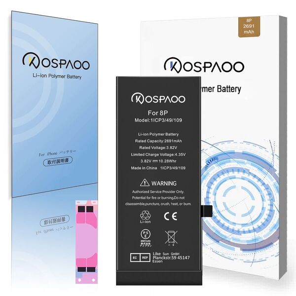 For iPhone8 Plus 互換バッテリー 単品 標準容量 2691mAh PSE準拠 Kospaoo/iPower交換修理