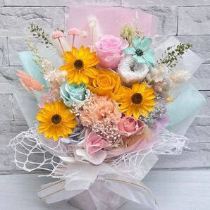 カラフル プリザーブドフラワー 花束 ドライフラワー入り