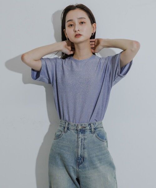 クルーネックラメTシャツ(半袖) アーバンリサーチ ラメTシャツ ブルー