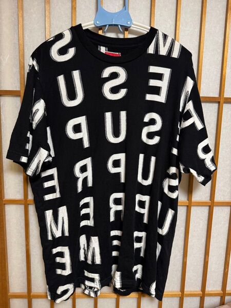 【希少レア物】シュプリーム 総柄 ジャガード ロゴ Tシャツ Lサイズ 黒 白 supreme