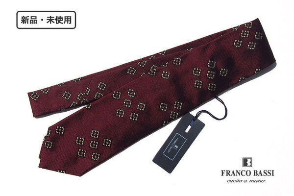 送料無料★新品|未使用|フランコバッシ|Franco Bassi|スクエア柄シルクネクタイ