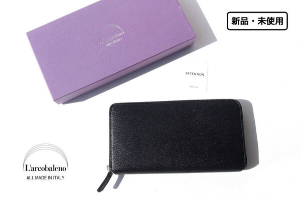 送料無料★新品|未使用|ラルコバレーノ|L'arcobaleno|小銭入付ラウンドジップ長財布|LA409GT|BK×RD
