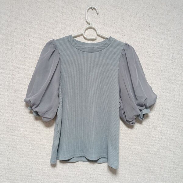 セレクトショップ購入☆パフスリーブデザイン半袖カットソー トップス カットソー 半袖 Tシャツ 無地