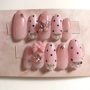 くま ドット リボン パール ハート ガーリー ネイルチップ