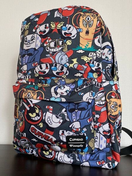 海外限定 カップヘッド CUPHEAD ラウンジフライ リュック バックパック Loungefly コラボ 個性派 総柄 グッズ