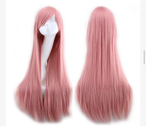 フルウィッグ 薄ピンク ロング 80cm ストレート 耐熱 コスプレ 仮装