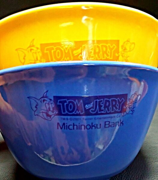 トムとジェリー レア 食器 陶器 ボウル ちゃわん 2個セット ペア ブルー&イエロー 非売品