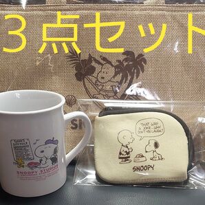 SNOOPY 3点セット 陶器 マグカップ 保冷 クーラーバック ポーチ コインケース 非売品 Peanuts