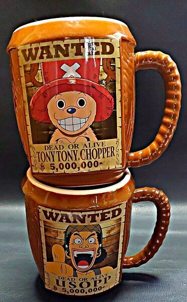 ワンピース ルフィ海賊団 マグカップ WANTED 陶器 食器 2個セット 2002 アミューズメント景品