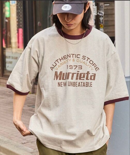 Tシャツ 半袖Tシャツ M ヴィンテージライクロゴデザイン リンガーTシャツ オートミール
