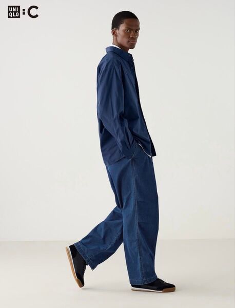新品 UNIQLO:C ユニクロ:C ワイドパラシュートパンツ/デニム 67 BLUE ブルー XLサイズ