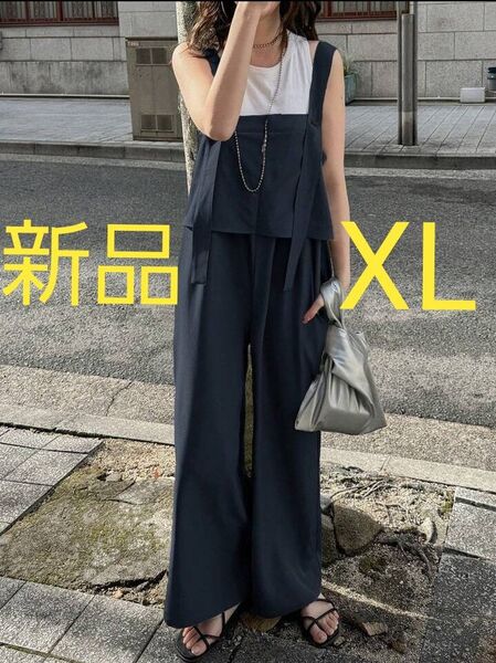 新品未使用 SHEIN FRIFUL サロペット オールインワン ワイド XL ネイビー シワになりにくい ゆったり