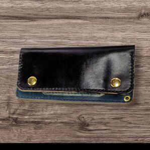 トラッカーウォレット 手染め ヌメ革 黒×グレイ