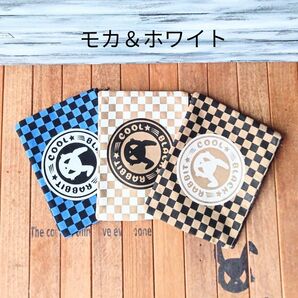 COOL BLACK RABBIT ファスナーポーチ 市松模様 モカ&ホワイト