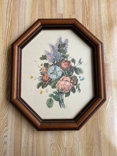 アンティーク 絵画壁掛け ボタニカルアート 植物画 花 木製額縁 2ヶ7000円