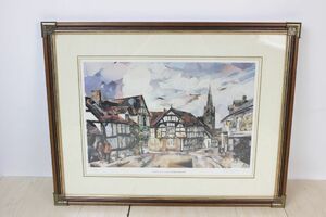 BOB KILVERT 公認複製品？ 印刷 コラージュ 15/500 サイン入り 額装 ☆中古 WEOBLEY VILLAGE HEREFORDSHIRE The Old Corner House Woebley