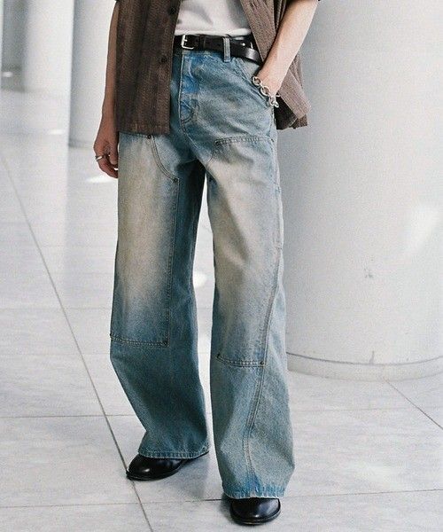 【WYM】DOUBLE KNEE CURVED SEEM BAGGY DENIM