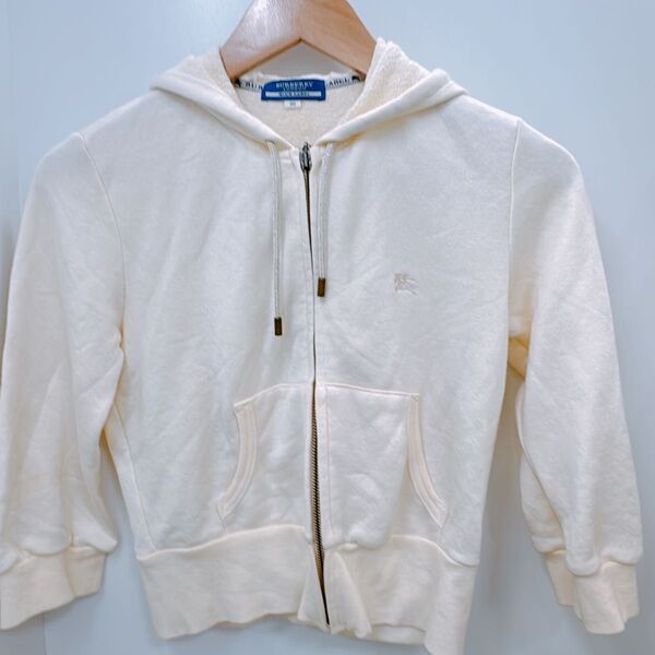 BURBERRY BLUE LABEL ジップアップパーカー クリーム 七分袖