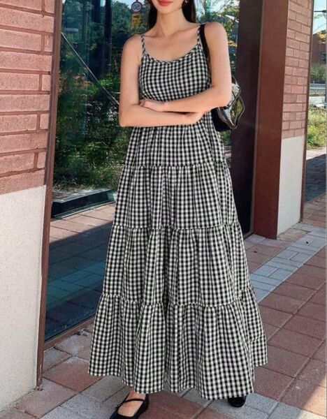 SHEIN ギンガムチェック ティアード キャミ ワンピース